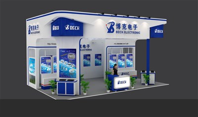 54平米展臺設(shè)計(jì)制作：三面開口/前衛(wèi)/木質(zhì)結(jié)構(gòu)/藍(lán)色，為電子展展商而作（免費(fèi)使用）