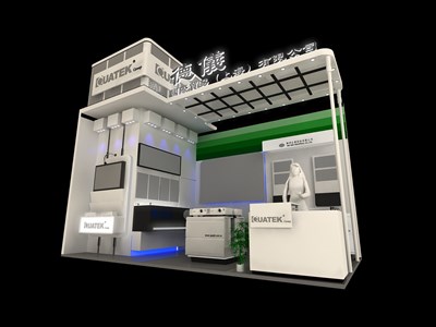 18平米展臺設計制作：二面開口/現代/木質結構/白色，為電子展展商而作（免費使用）