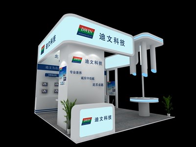36平米展臺(tái)設(shè)計(jì)制作：三面開口/前衛(wèi)/木質(zhì)結(jié)構(gòu)/藍(lán)色，為電子展展商而作（免費(fèi)使用）