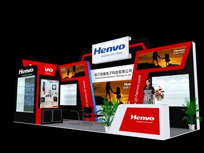 24平米展臺設計制作：二面開口/前衛(wèi)/木質結構/紅色，為電子展展商而作（免費使用）