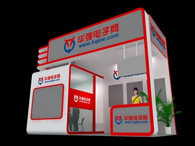 18平米展臺(tái)設(shè)計(jì)制作：二面開口/現(xiàn)代/木質(zhì)結(jié)構(gòu)/紅色，為電子展展商而作（免費(fèi)使用）