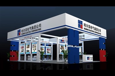 108平米展臺設(shè)計制作：四面開口/現(xiàn)代/木質(zhì)結(jié)構(gòu)/藍(lán)色，為電子展展商而作（免費使用）