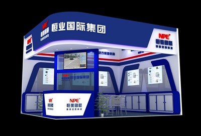 30平米展臺設(shè)計制作：二面開口/前衛(wèi)/木質(zhì)結(jié)構(gòu)/藍色，為電子展展商而作（免費使用）
