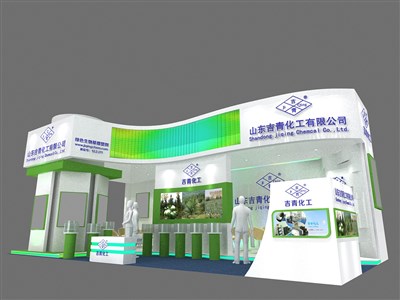 60.5平米展臺設(shè)計制作：三面開口/現(xiàn)代/木質(zhì)結(jié)構(gòu)/白色，為化工展展商而作（免費(fèi)使用）