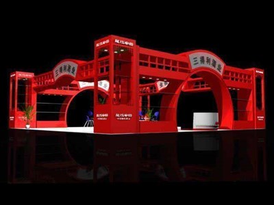 100平米展臺(tái)設(shè)計(jì)制作：四面開口/中式/木質(zhì)結(jié)構(gòu)/紅色，為糖酒展展商而作（免費(fèi)使用）
