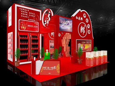 72平米展臺設(shè)計(jì)制作：三面開口/現(xiàn)代/型材結(jié)構(gòu)/紅色，為糖酒展展商而作（免費(fèi)使用）