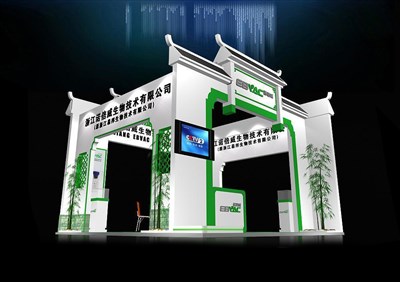 36平米展臺設(shè)計制作：四面開口/中式/木質(zhì)結(jié)構(gòu)/白色，為綜合展展商而作（免費(fèi)使用）