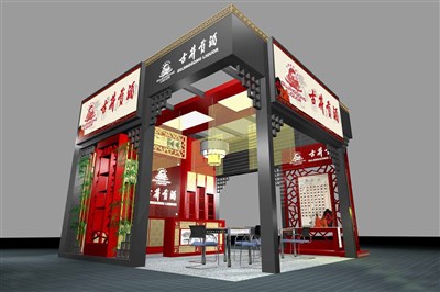 36平米展臺(tái)設(shè)計(jì)制作：三面開(kāi)口/中式/木質(zhì)結(jié)構(gòu)/灰色，為糖酒展展商而作（免費(fèi)使用）