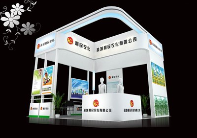 36平米展臺設(shè)計制作：四面開口/現(xiàn)代/木質(zhì)結(jié)構(gòu)/白色，為化工展展商而作（免費使用）