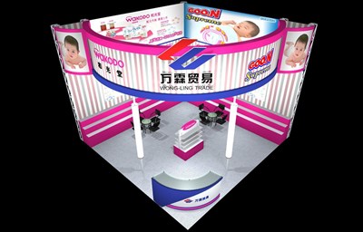 36平米展臺(tái)設(shè)計(jì)制作：二面開口/現(xiàn)代/木質(zhì)結(jié)構(gòu)/彩色，為綜合展展商而作（免費(fèi)使用）