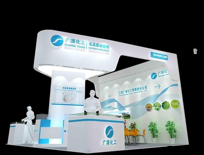 36平米展臺設(shè)計制作：三面開口/現(xiàn)代/木質(zhì)結(jié)構(gòu)/白色，為化工展展商而作（免費使用）