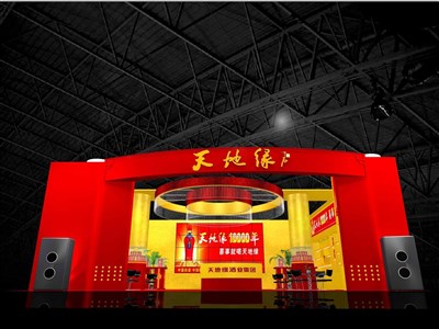 144平米展臺(tái)設(shè)計(jì)制作：一面開口/中式/木質(zhì)結(jié)構(gòu)/紅色，為糖酒展展商而作（免費(fèi)使用）