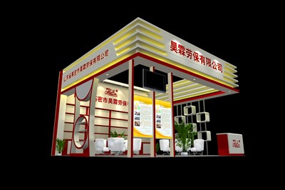 36平米展臺設計制作：三面開口/現(xiàn)代/木質結構/彩色，為綜合展展商而作（免費使用）