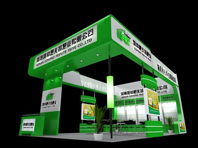 54平米展臺(tái)設(shè)計(jì)制作：三面開口/現(xiàn)代/木質(zhì)結(jié)構(gòu)/綠色，為化工展展商而作（免費(fèi)使用）