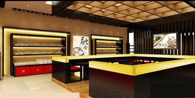 120平米展廳設(shè)計(jì)制作：現(xiàn)代/米色，產(chǎn)品類展廳-新中式快餐廳（免費(fèi)使用）