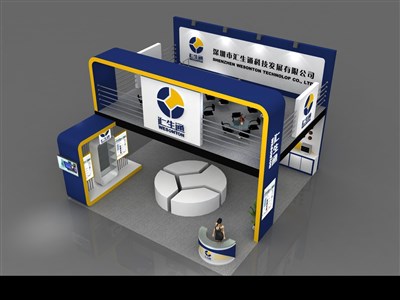 81平米展臺設計制作：三面開口/前衛(wèi)/木質結構/藍色，為電子展展商而作（免費使用）