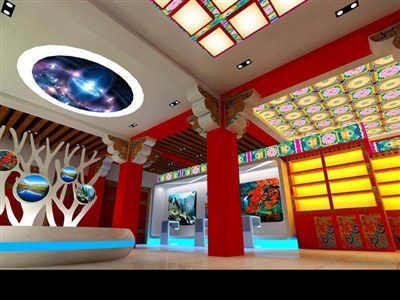 90平米展廳設計制作：現(xiàn)代/紅色，文化類展廳-九寨溝旅游展廳（免費使用）