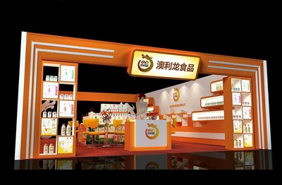 60.2平米展臺設(shè)計制作：二面開口/中式/木質(zhì)結(jié)構(gòu)/咖啡色，為糖酒展展商而作（免費使用）