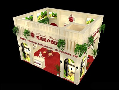 48平米展臺設計制作：二面開口/歐式/木質結構/米色，為糖酒展展商而作（免費使用）