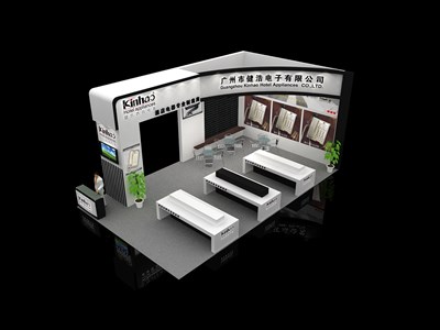 60平米展臺設計制作：三面開口/現(xiàn)代/木質結構/白色，為電子展展商而作（免費使用）