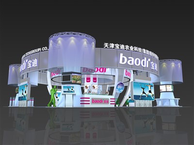 324平米展臺設(shè)計制作：四面開口/現(xiàn)代/桁架結(jié)構(gòu)/彩色，為綜合展展商而作（免費使用）
