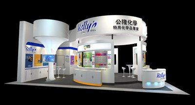 70平米展臺設(shè)計(jì)制作：三面開口/現(xiàn)代/木質(zhì)結(jié)構(gòu)/白色，為化工展展商而作（免費(fèi)使用）