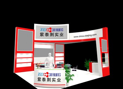 36平米展臺設計制作：三面開口/現(xiàn)代/木質結構/紅色，為綜合展展商而作（免費使用）