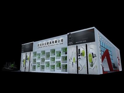304平米展臺設(shè)計制作：二面開口/現(xiàn)代/型材結(jié)構(gòu)/彩色，為家具展展商而作（免費(fèi)使用）