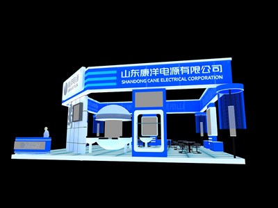 144平米展臺設(shè)計制作：四面開口/現(xiàn)代/型材結(jié)構(gòu)/藍色，為電子展展商而作（免費使用）