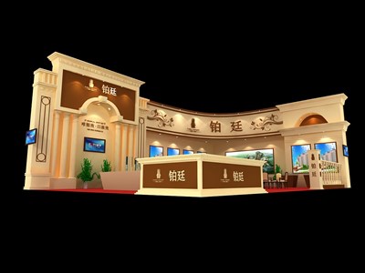 84平米展臺設計制作：二面開口/歐式/木質結構/米色，為房產展展商而作（免費使用）