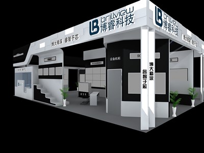 192平米展臺(tái)設(shè)計(jì)制作：三面開(kāi)口/現(xiàn)代/型材結(jié)構(gòu)/灰色，為電子展展商而作（免費(fèi)使用）