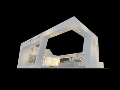 48平米展臺(tái)設(shè)計(jì)制作：三面開口/現(xiàn)代/木質(zhì)結(jié)構(gòu)/白色，為房產(chǎn)展展商而作（免費(fèi)使用）