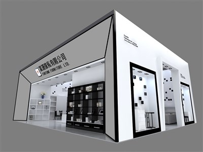 80平米展臺(tái)設(shè)計(jì)制作：二面開口/現(xiàn)代/型材結(jié)構(gòu)/白色，為家具展展商而作（免費(fèi)使用）