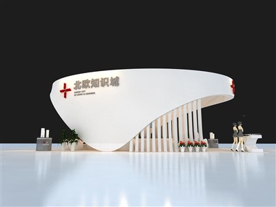 81平米展臺(tái)設(shè)計(jì)制作：二面開(kāi)口/現(xiàn)代/桁架結(jié)構(gòu)/白色，為房產(chǎn)展展商而作（免費(fèi)使用）
