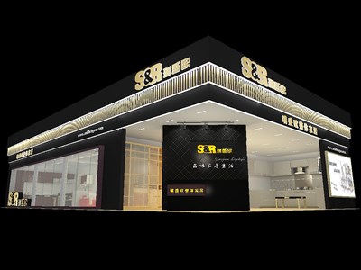 203.5平米展臺設計制作：三面開口/現代/型材結構/黑色，為家具展展商而作（免費使用）