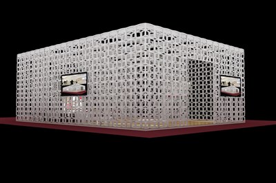 192平米展臺設(shè)計制作：一面開口/前衛(wèi)/型材結(jié)構(gòu)/白色，為家具展展商而作（免費使用）