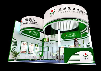 52.5平米展臺(tái)設(shè)計(jì)制作：二面開口/現(xiàn)代/木質(zhì)結(jié)構(gòu)/綠色，為化工展展商而作（免費(fèi)使用）