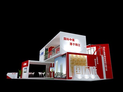 48平米展臺設(shè)計制作：三面開口/前衛(wèi)/木質(zhì)結(jié)構(gòu)/粉色，為房產(chǎn)展展商而作（免費使用）