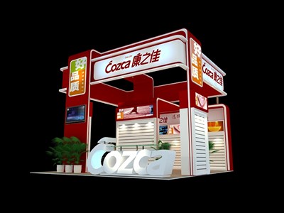 36平米展臺設計制作：三面開口/現(xiàn)代/木質結構/紅色，為綜合展展商而作（免費使用）