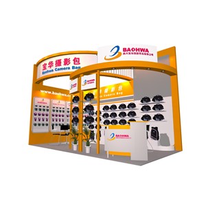 18平米展臺(tái)設(shè)計(jì)制作：二面開口/現(xiàn)代/木質(zhì)結(jié)構(gòu)/黃色，為綜合展展商而作（免費(fèi)使用）