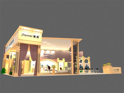 135平米展臺(tái)設(shè)計(jì)制作：三面開口/現(xiàn)代/木質(zhì)結(jié)構(gòu)/米色，為家具展展商而作（免費(fèi)使用）