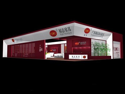 150平米展臺設計制作：二面開口/現(xiàn)代/型材結構/紅色，為家具展展商而作（免費使用）