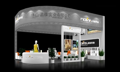 40平米展臺設(shè)計(jì)制作：三面開口/現(xiàn)代/型材結(jié)構(gòu)/灰色，為建材展展商而作（免費(fèi)使用）