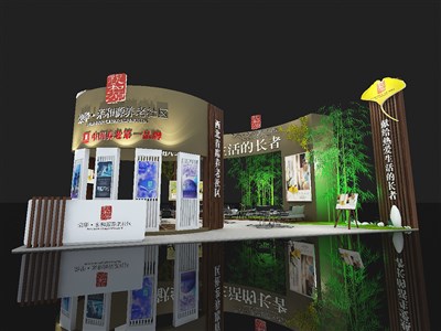 180平米展臺設計制作：三面開口/田園/木質(zhì)結(jié)構(gòu)/咖啡色，為房產(chǎn)展展商而作（免費使用）