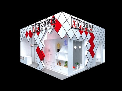 42平米展臺設計制作：二面開口/前衛(wèi)/型材結構/紅色，為家具展展商而作（免費使用）