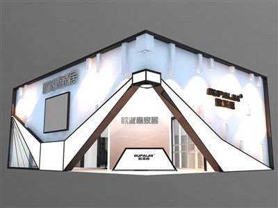 45平米展臺設(shè)計制作：二面開口/前衛(wèi)/型材結(jié)構(gòu)/咖啡色，為家具展展商而作（免費使用）