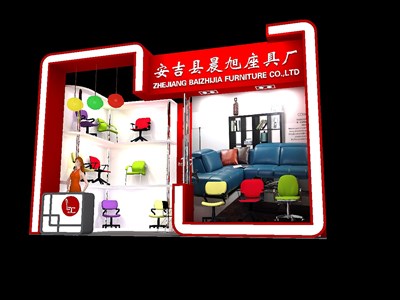 21平米展臺設(shè)計(jì)制作：一面開口/現(xiàn)代/型材結(jié)構(gòu)/紅色，為家具展展商而作（免費(fèi)使用）