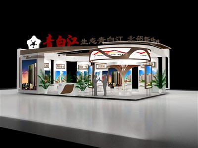 180平米展臺設(shè)計制作：四面開口/前衛(wèi)/木質(zhì)結(jié)構(gòu)/白色，為房產(chǎn)展展商而作（免費使用）