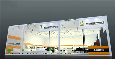 90平米展臺設計制作：二面開口/前衛(wèi)/型材結(jié)構(gòu)/橙色，為家具展展商而作（免費使用）