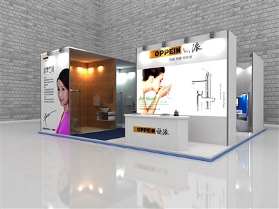 81平米展臺設(shè)計制作：二面開口/現(xiàn)代/木質(zhì)結(jié)構(gòu)/白色，為照明展展商而作（免費(fèi)使用）